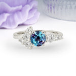 Unique and Luxurious 4-Prong Round Cut Alexandrite Engagement Ring - Additional view