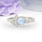 Unique and Luxurious 4-Prong Round Cut Moonstone Engagement Ring - Additional view