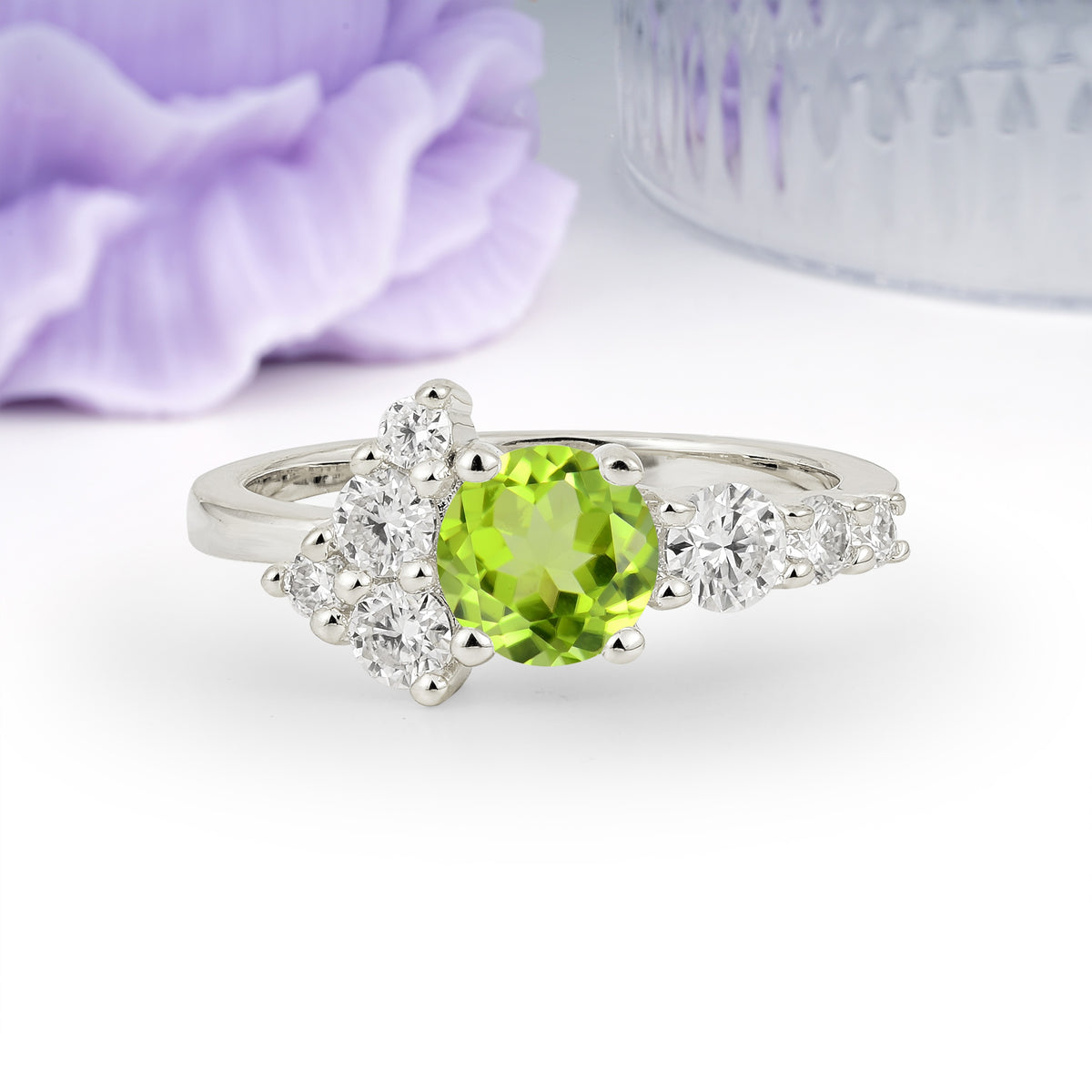 Unique and Luxurious 4-Prong Round Cut Peridot Engagement Ring - Additional view