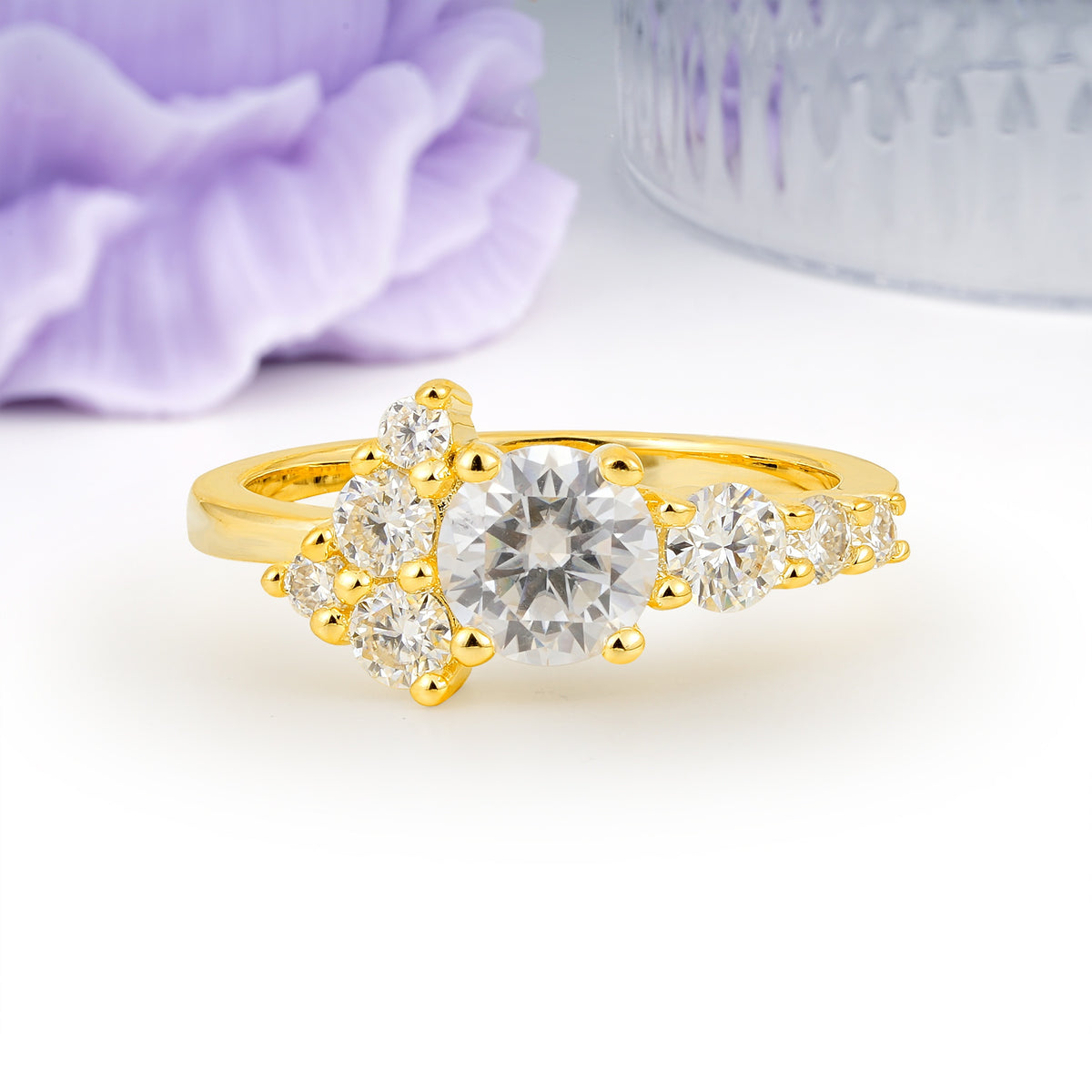 Unique and Luxurious 4-Prong Round Cut Moissanite Engagement Ring - Additional view