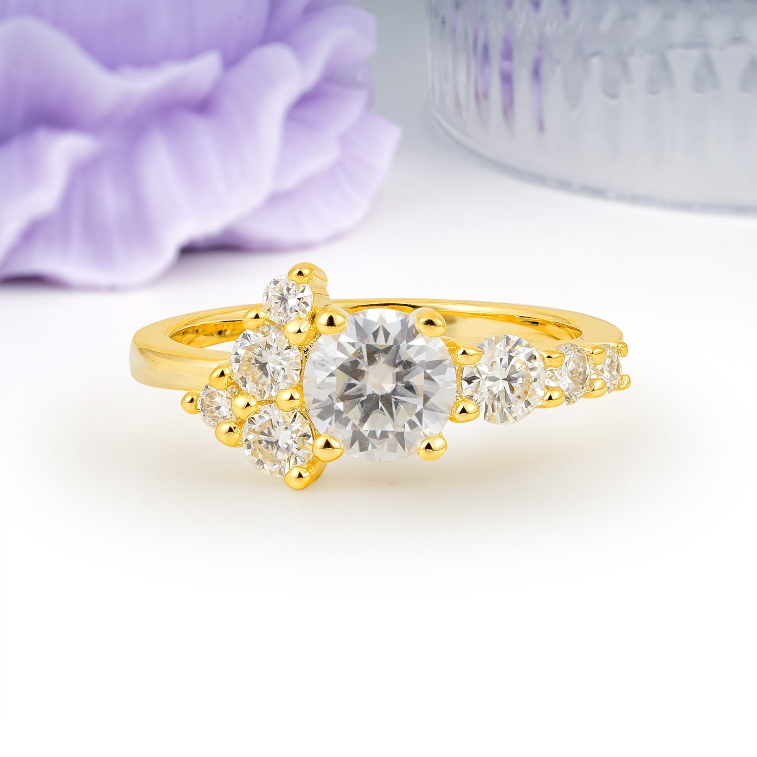 Unique and Luxurious 4-Prong Round Cut Moissanite Engagement Ring - Additional view