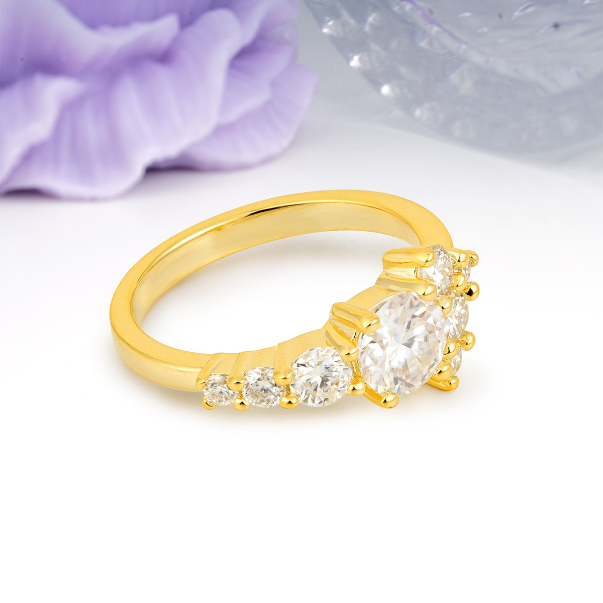 Unique and Luxurious 4-Prong Round Cut Moissanite Engagement Ring - Additional view
