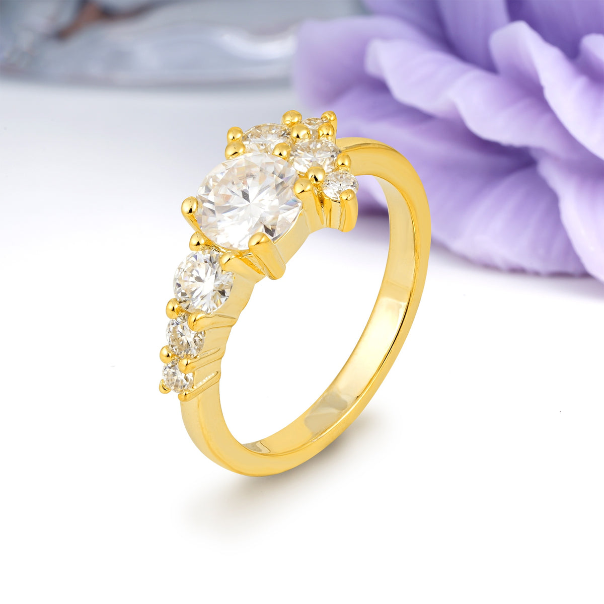 Unique and Luxurious 4-Prong Round Cut Moissanite Engagement Ring - Additional view