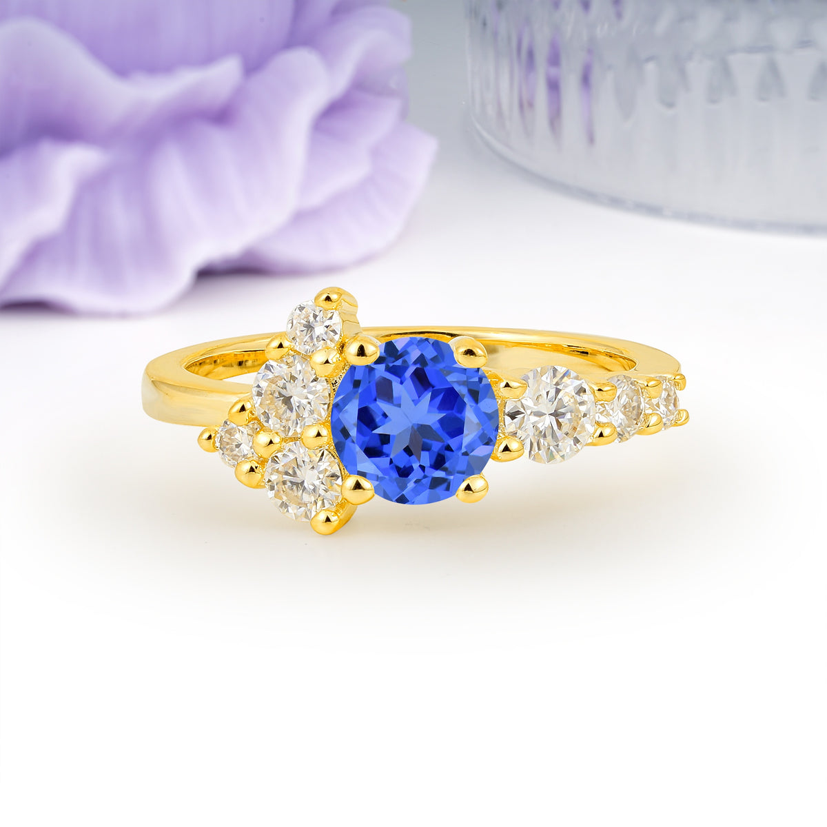 Unique and Luxurious 4-Prong Round Cut Sapphire Engagement Ring - Additional view