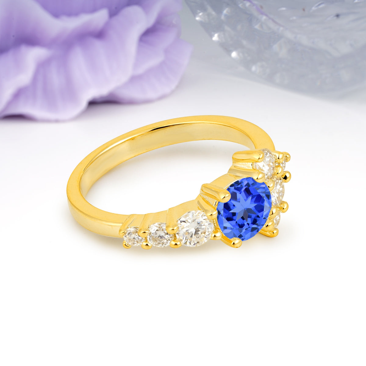 Unique and Luxurious 4-Prong Round Cut Sapphire Engagement Ring - Additional view