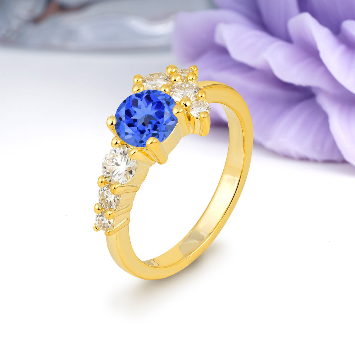 Unique and Luxurious 4-Prong Round Cut Sapphire Engagement Ring - Additional view