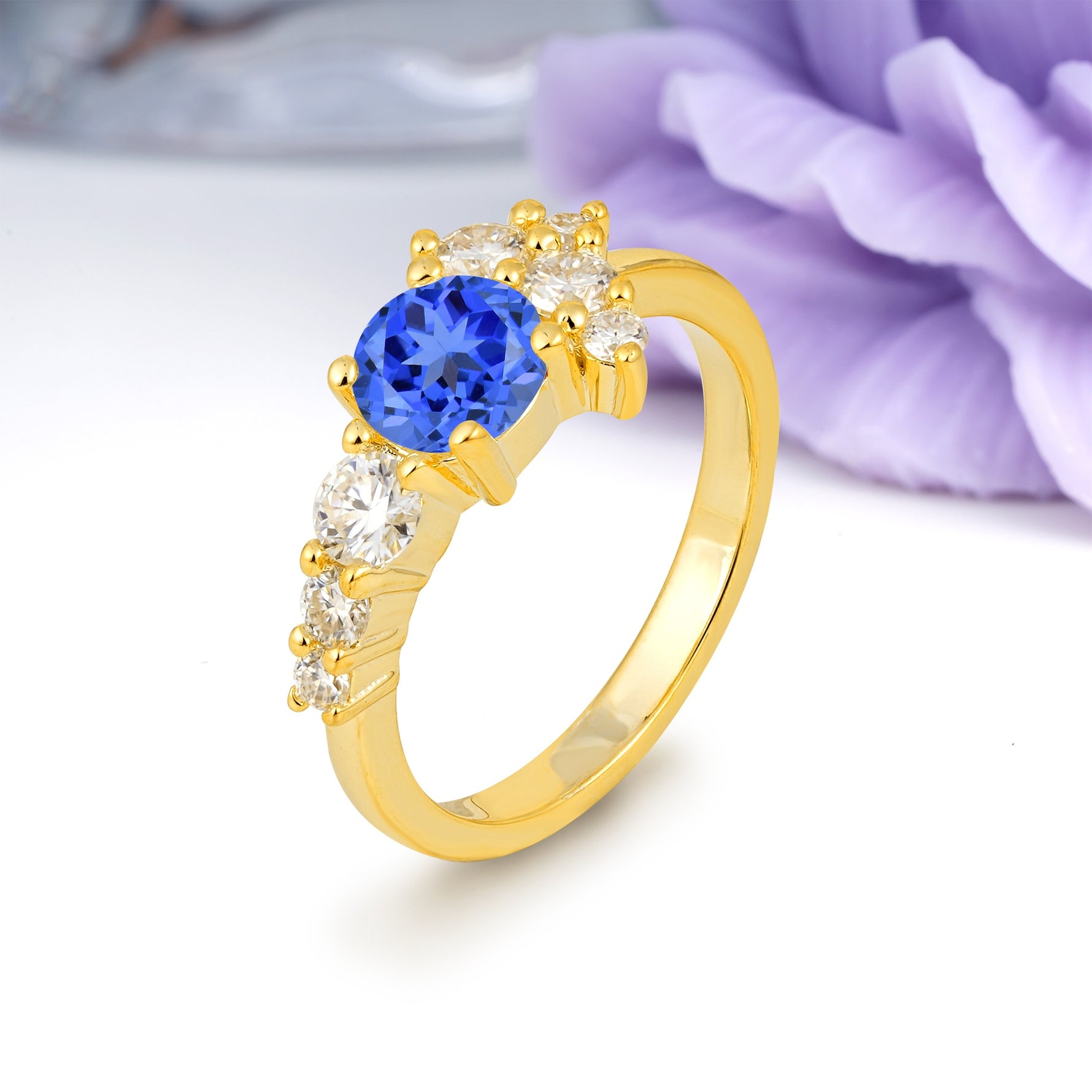 Unique and Luxurious 4-Prong Round Cut Sapphire Engagement Ring - Additional view