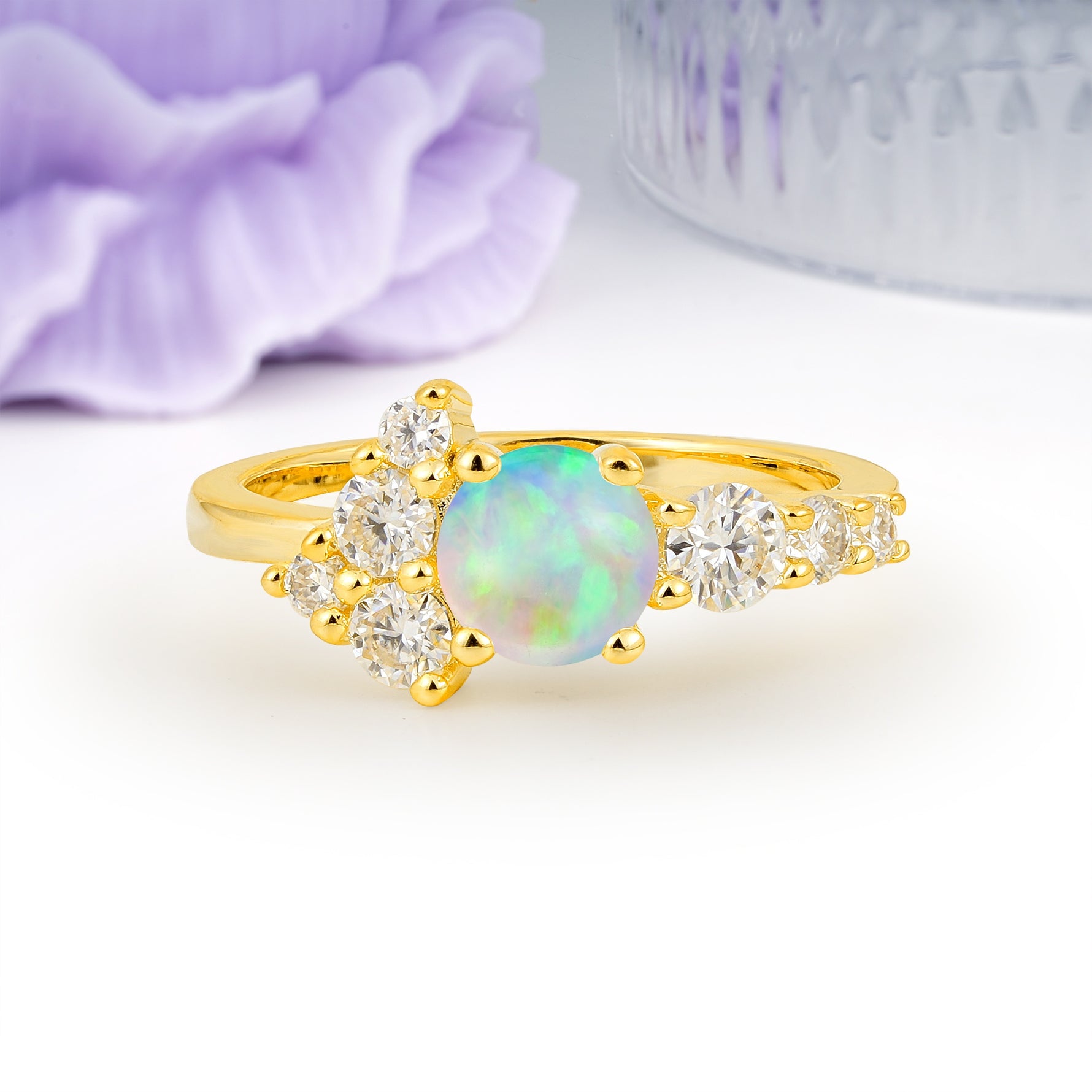 Unique and Luxurious 4-Prong Round Cut Fire Opal Engagement Ring - Additional view