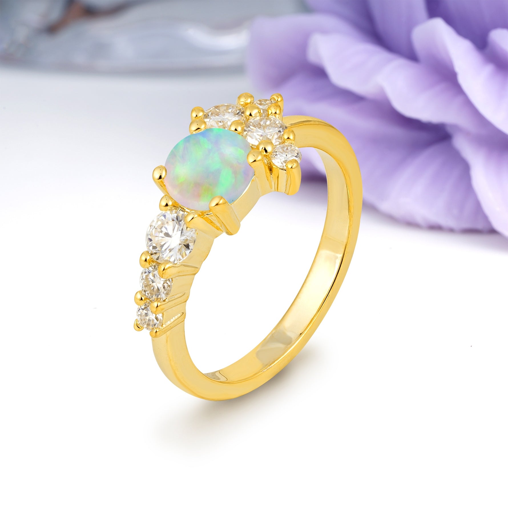 Unique and Luxurious 4-Prong Round Cut Fire Opal Engagement Ring - Additional view