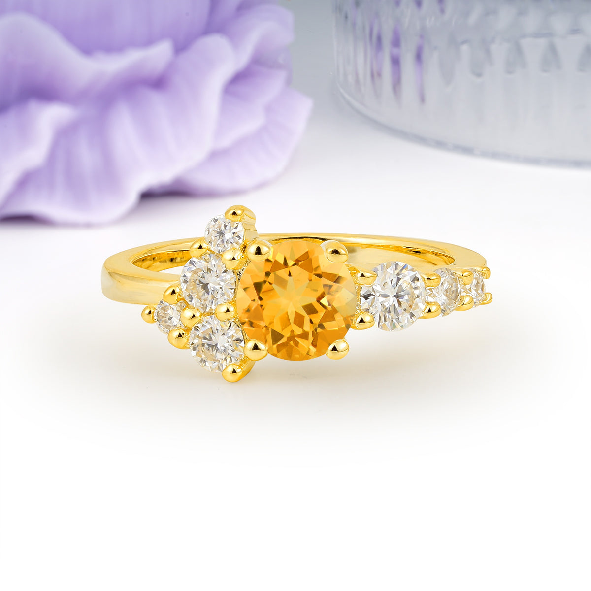 Unique and Luxurious 4-Prong Round Cut Citrine Engagement Ring - Additional view