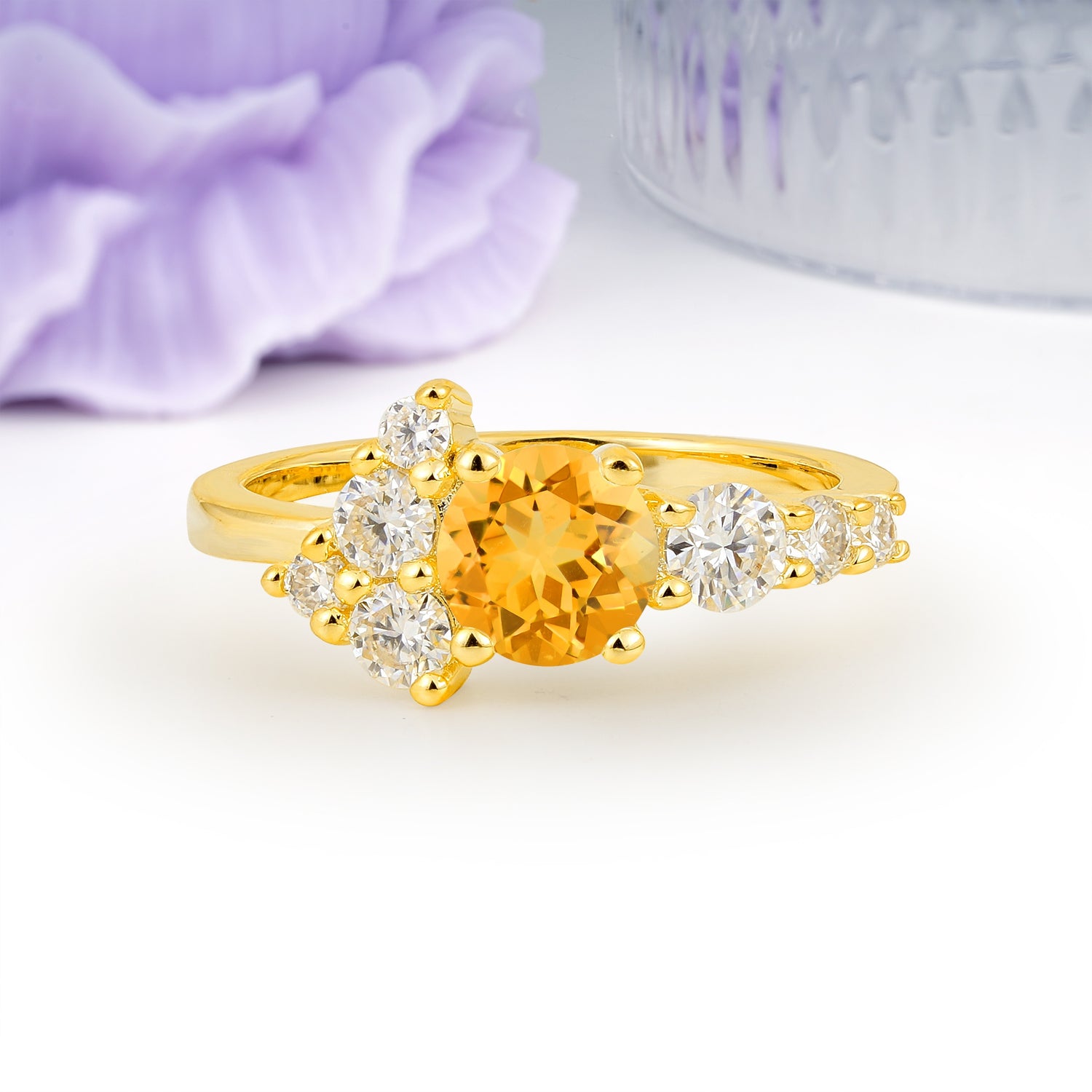 Unique and Luxurious 4-Prong Round Cut Citrine Engagement Ring - Additional view