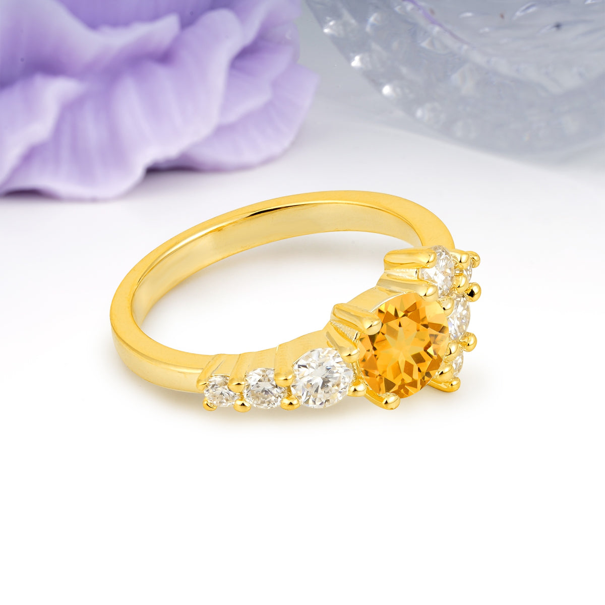 Unique and Luxurious 4-Prong Round Cut Citrine Engagement Ring - Additional view