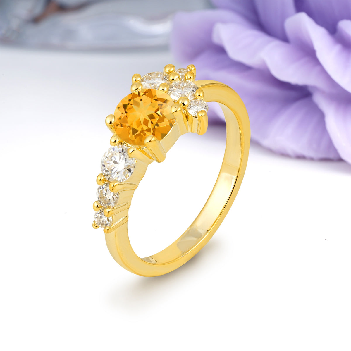 Unique and Luxurious 4-Prong Round Cut Citrine Engagement Ring - Additional view