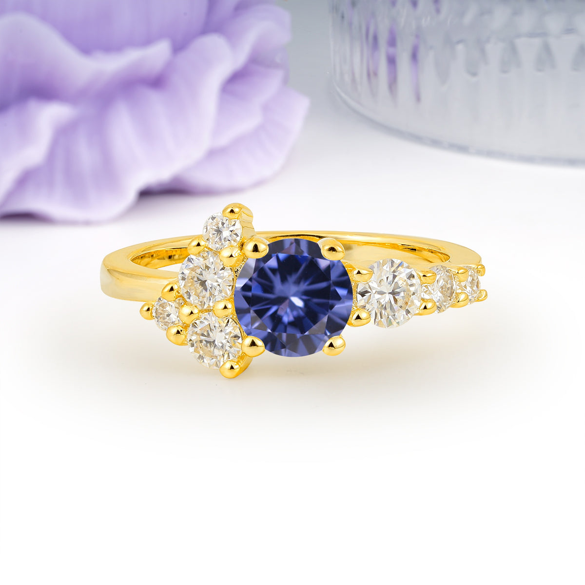 Unique and Luxurious 4-Prong Round Cut Tanzanite Engagement Ring - Additional view