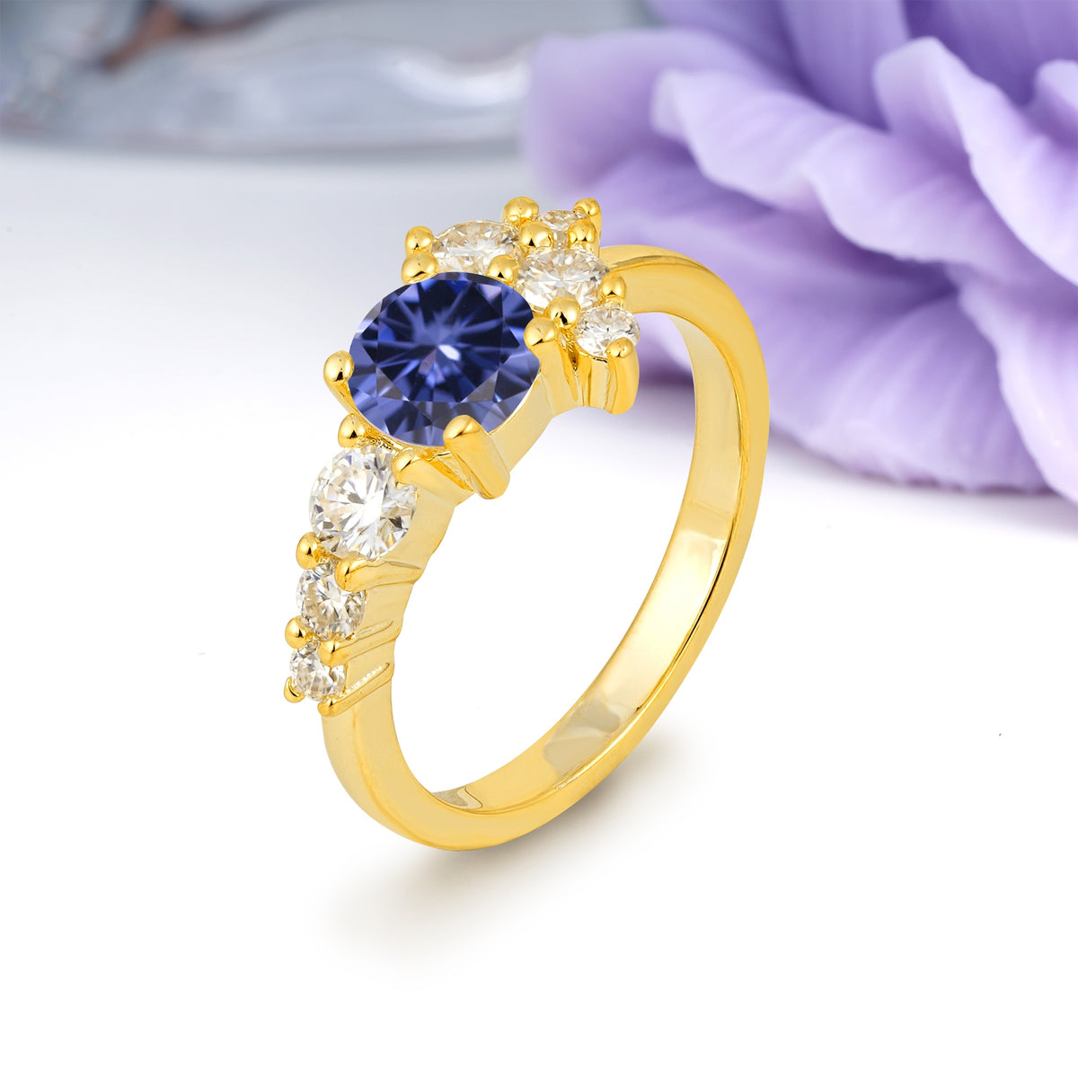Unique and Luxurious 4-Prong Round Cut Tanzanite Engagement Ring - Additional view