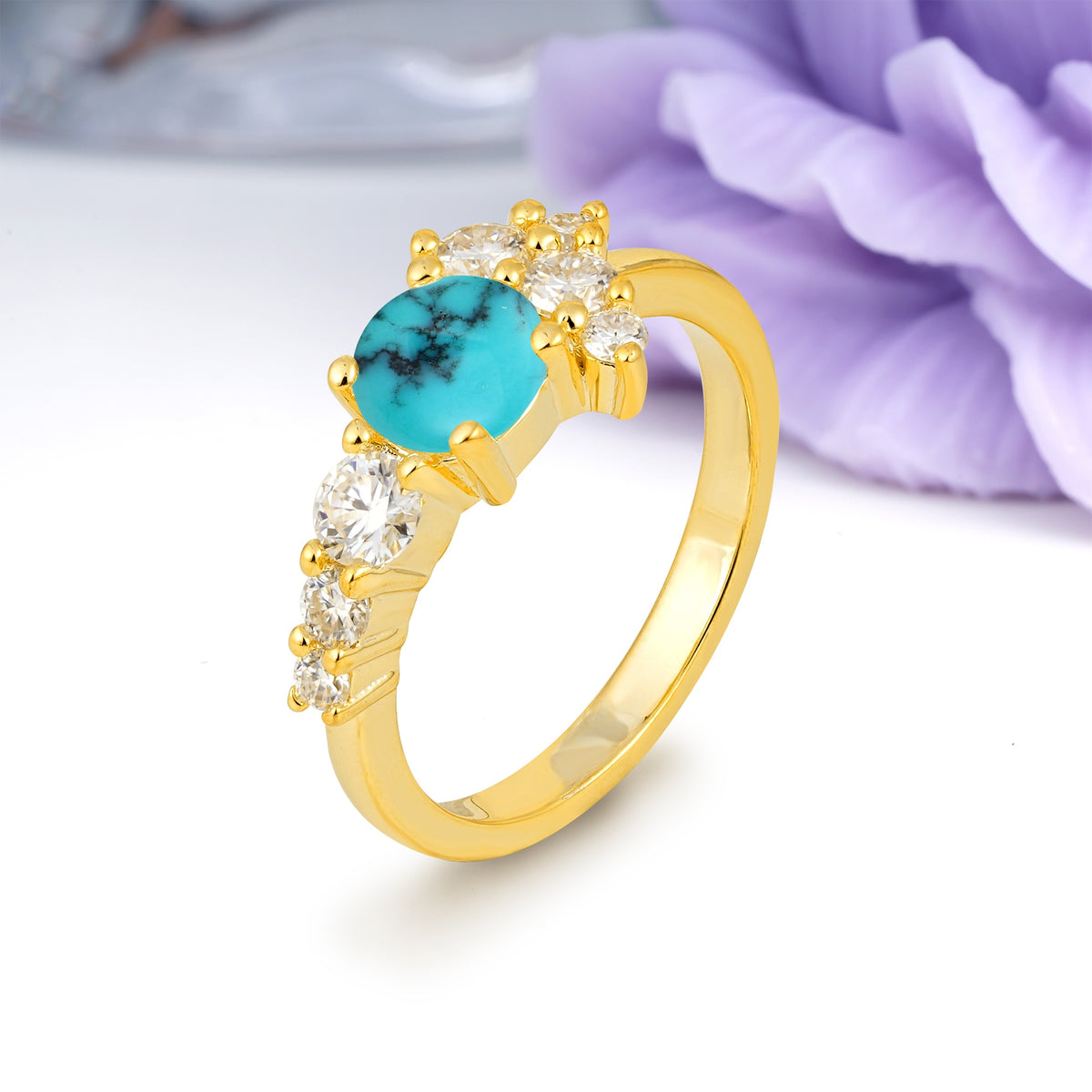 Unique and Luxurious 4-Prong Round Cut Turquoise Engagement Ring - Additional view