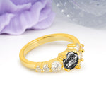 Unique and Luxurious 4-Prong Round Cut Black Rutilated Quartz Engagement Ring - Additional view