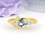 Unique and Luxurious 4-Prong Round Cut Moss Agate Engagement Ring - Additional view