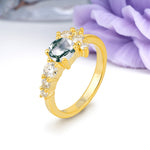 Unique and Luxurious 4-Prong Round Cut Moss Agate Engagement Ring - Additional view