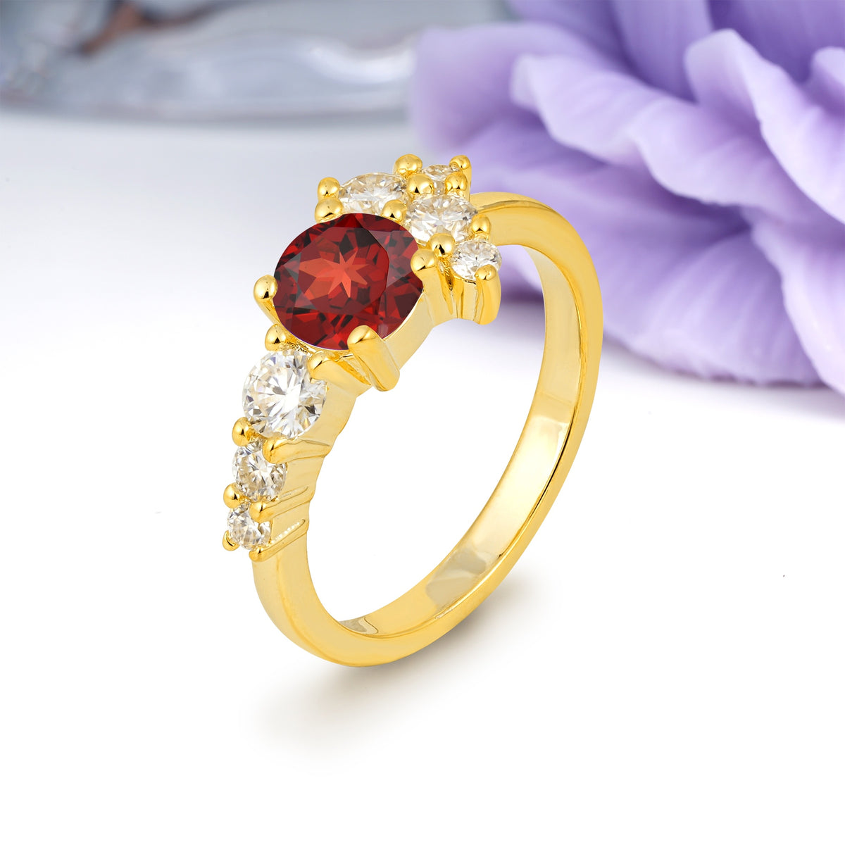 Unique and Luxurious 4-Prong Round Cut Garnet Engagement Ring - Additional view