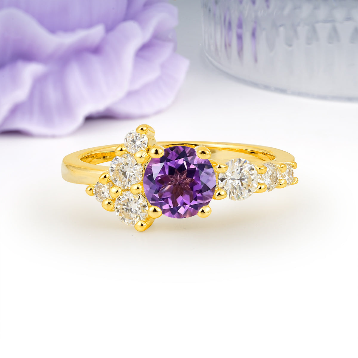 Unique and Luxurious 4-Prong Round Cut Amethyst Engagement Ring - Additional view
