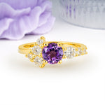 Unique and Luxurious 4-Prong Round Cut Amethyst Engagement Ring - Additional view