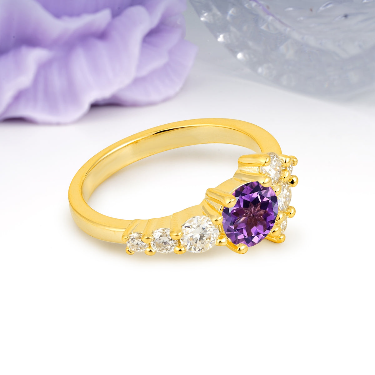Unique and Luxurious 4-Prong Round Cut Amethyst Engagement Ring - Additional view