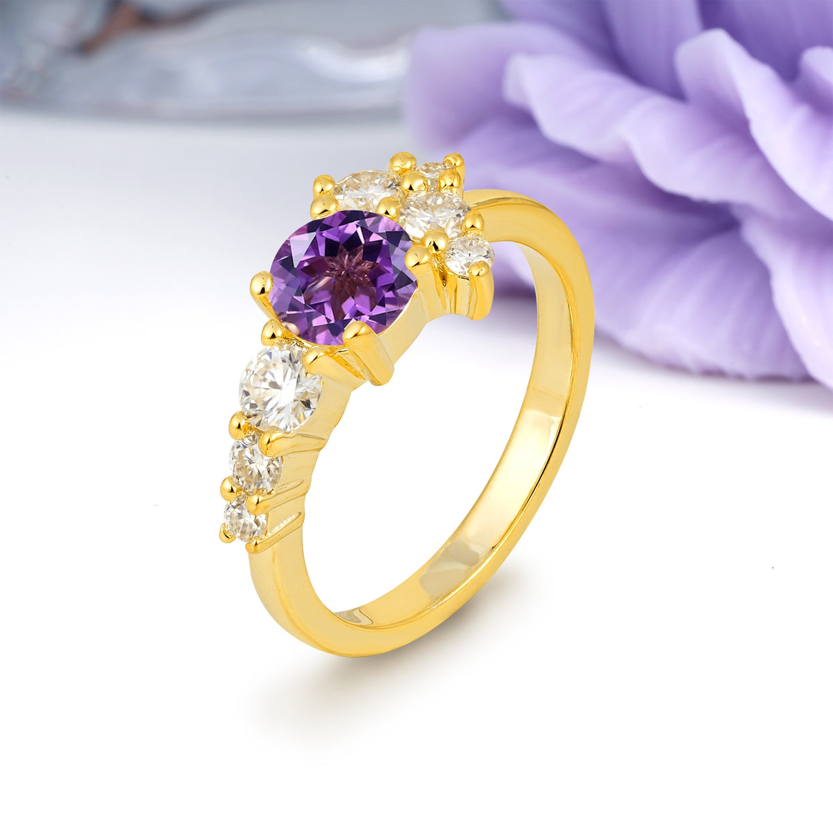 Unique and Luxurious 4-Prong Round Cut Amethyst Engagement Ring - Additional view