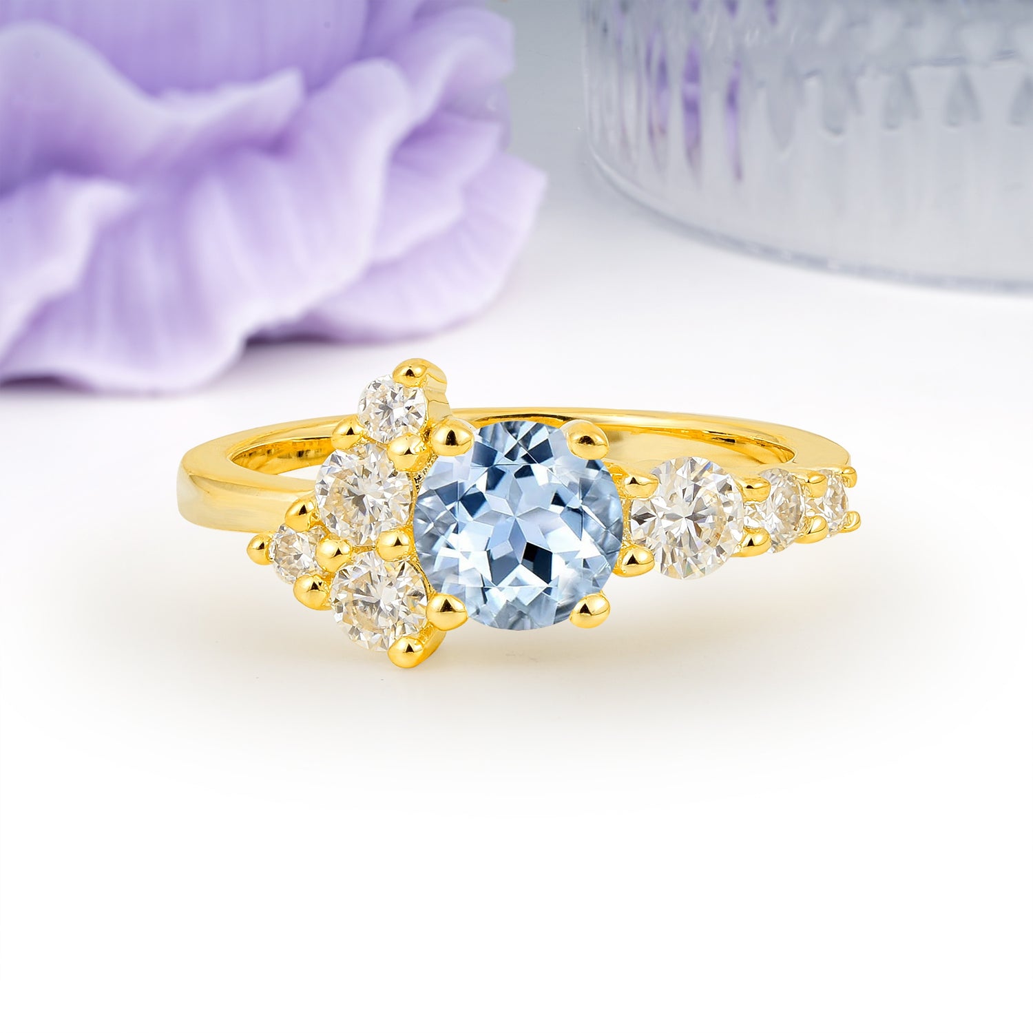 Unique and Luxurious 4-Prong Round Cut Aquamarine Engagement Ring - Additional view