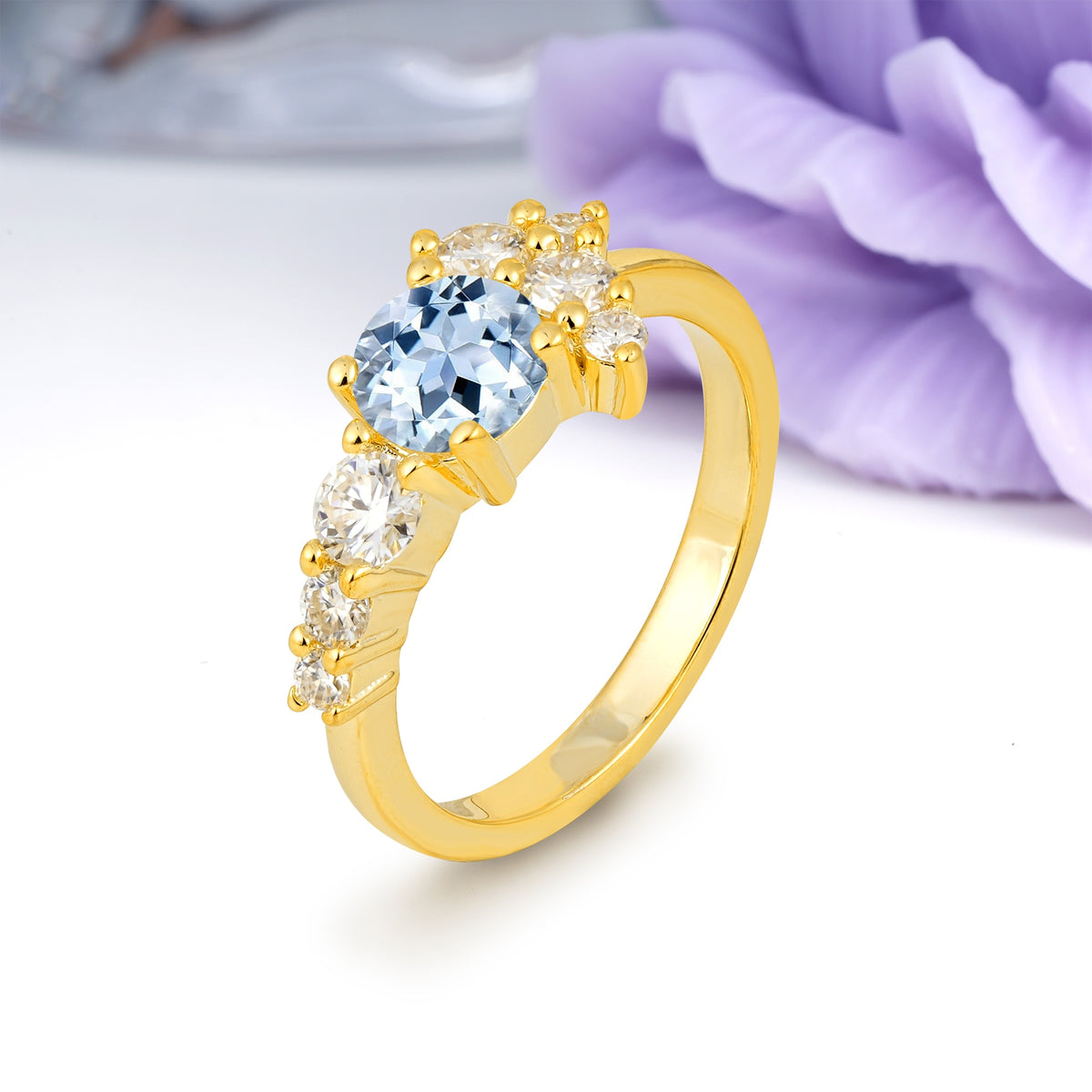 Unique and Luxurious 4-Prong Round Cut Aquamarine Engagement Ring - Additional view