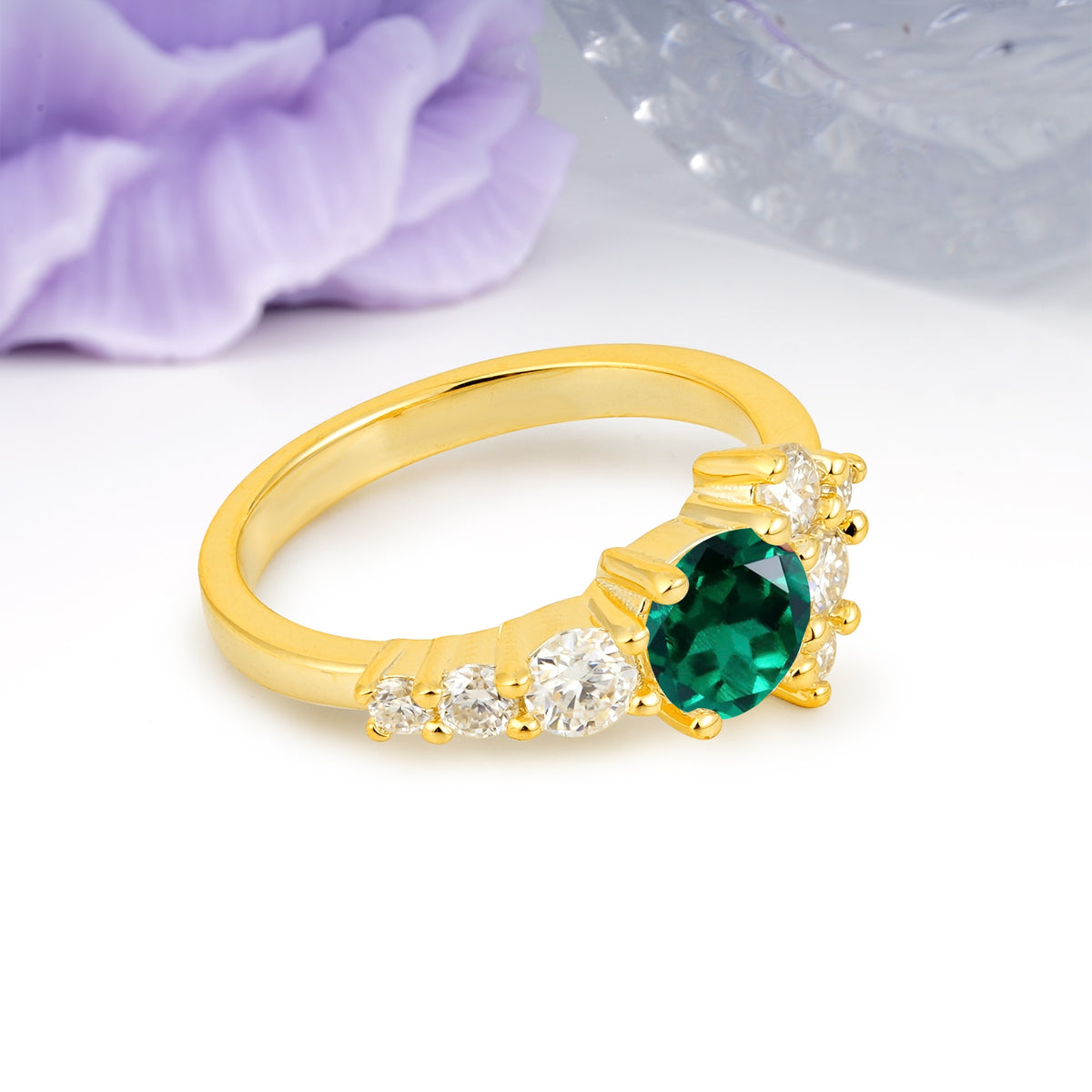 Unique and Luxurious 4-Prong Round Cut Emerald Engagement Ring - Additional view