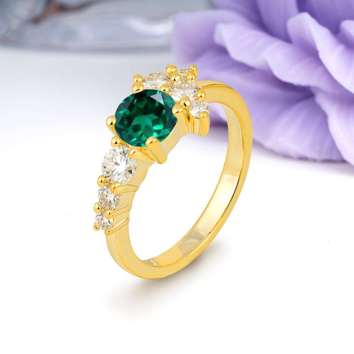 Unique and Luxurious 4-Prong Round Cut Emerald Engagement Ring - Additional view