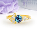 Unique and Luxurious 4-Prong Round Cut Alexandrite Engagement Ring - Additional view