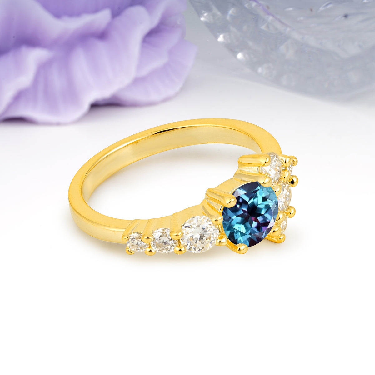 Unique and Luxurious 4-Prong Round Cut Alexandrite Engagement Ring - Additional view