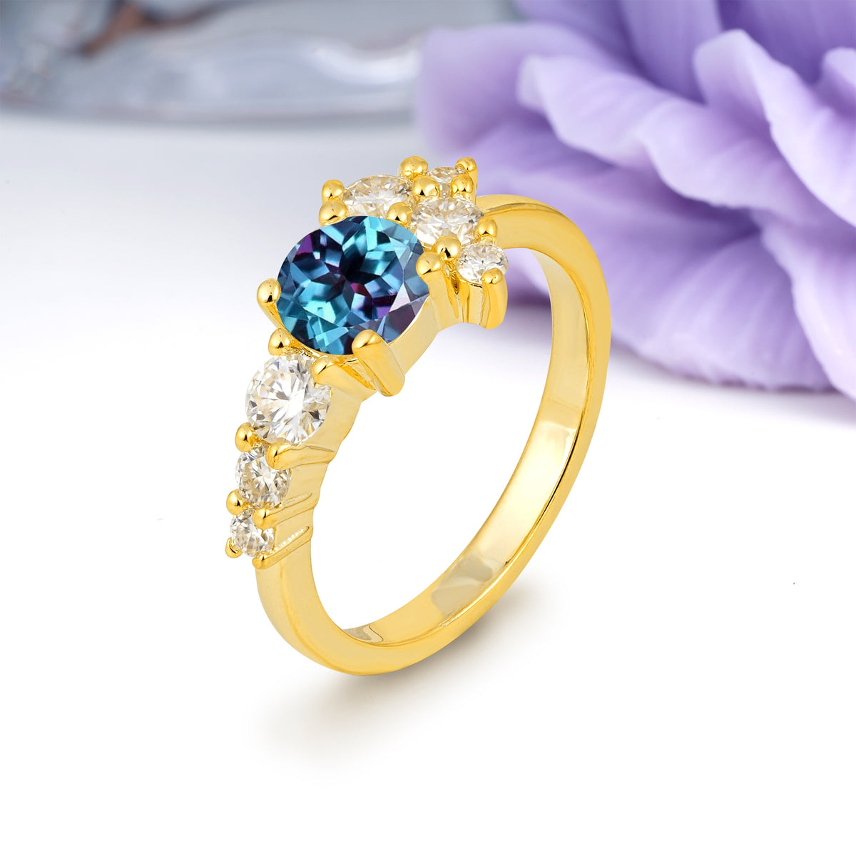 Unique and Luxurious 4-Prong Round Cut Alexandrite Engagement Ring - Additional view