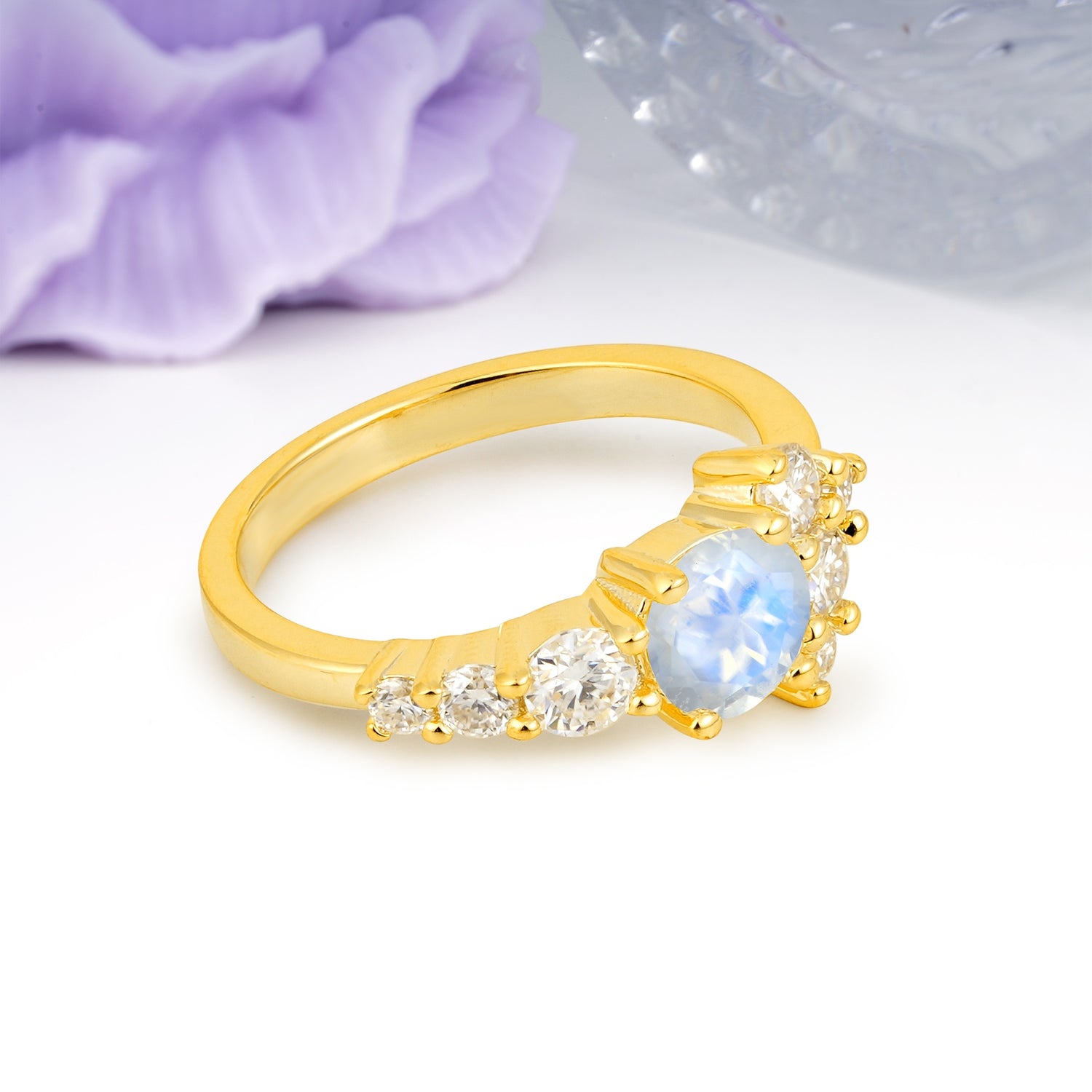 Unique and Luxurious 4-Prong Round Cut Moonstone Engagement Ring - Additional view