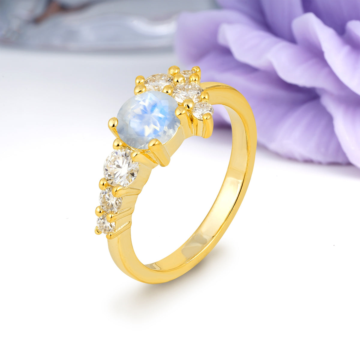 Unique and Luxurious 4-Prong Round Cut Moonstone Engagement Ring - Additional view