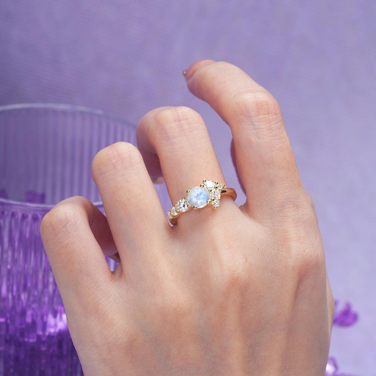 Unique and Luxurious 4-Prong Round Cut Moonstone Engagement Ring