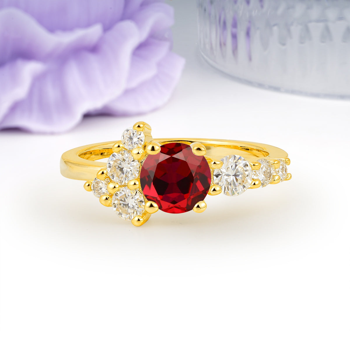 Unique and Luxurious 4-Prong Round Cut Ruby Engagement Ring - Additional view