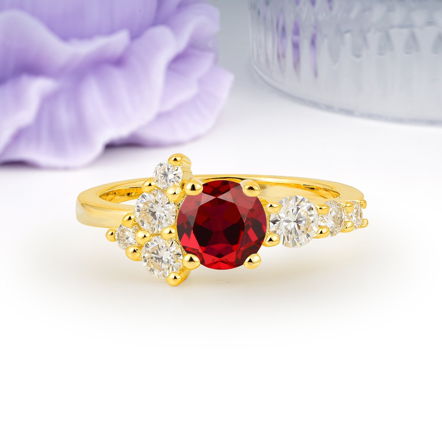 Unique and Luxurious 4-Prong Round Cut Ruby Engagement Ring - Additional view