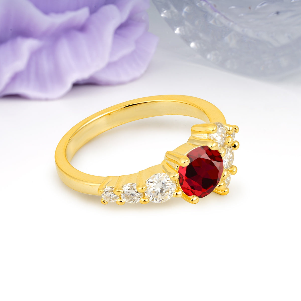 Unique and Luxurious 4-Prong Round Cut Ruby Engagement Ring - Additional view