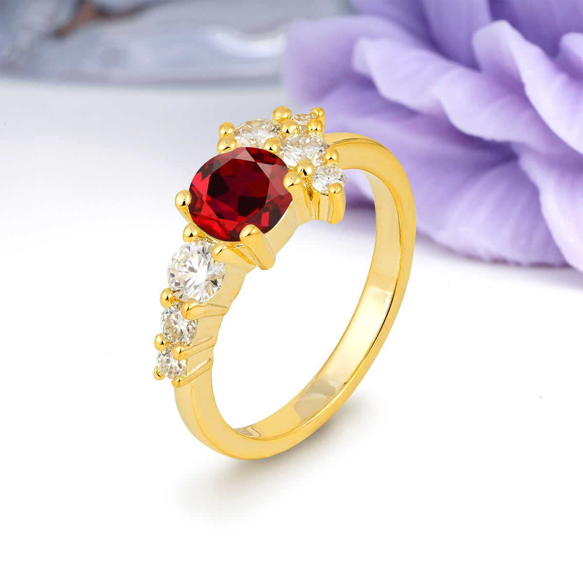 Unique and Luxurious 4-Prong Round Cut Ruby Engagement Ring - Additional view