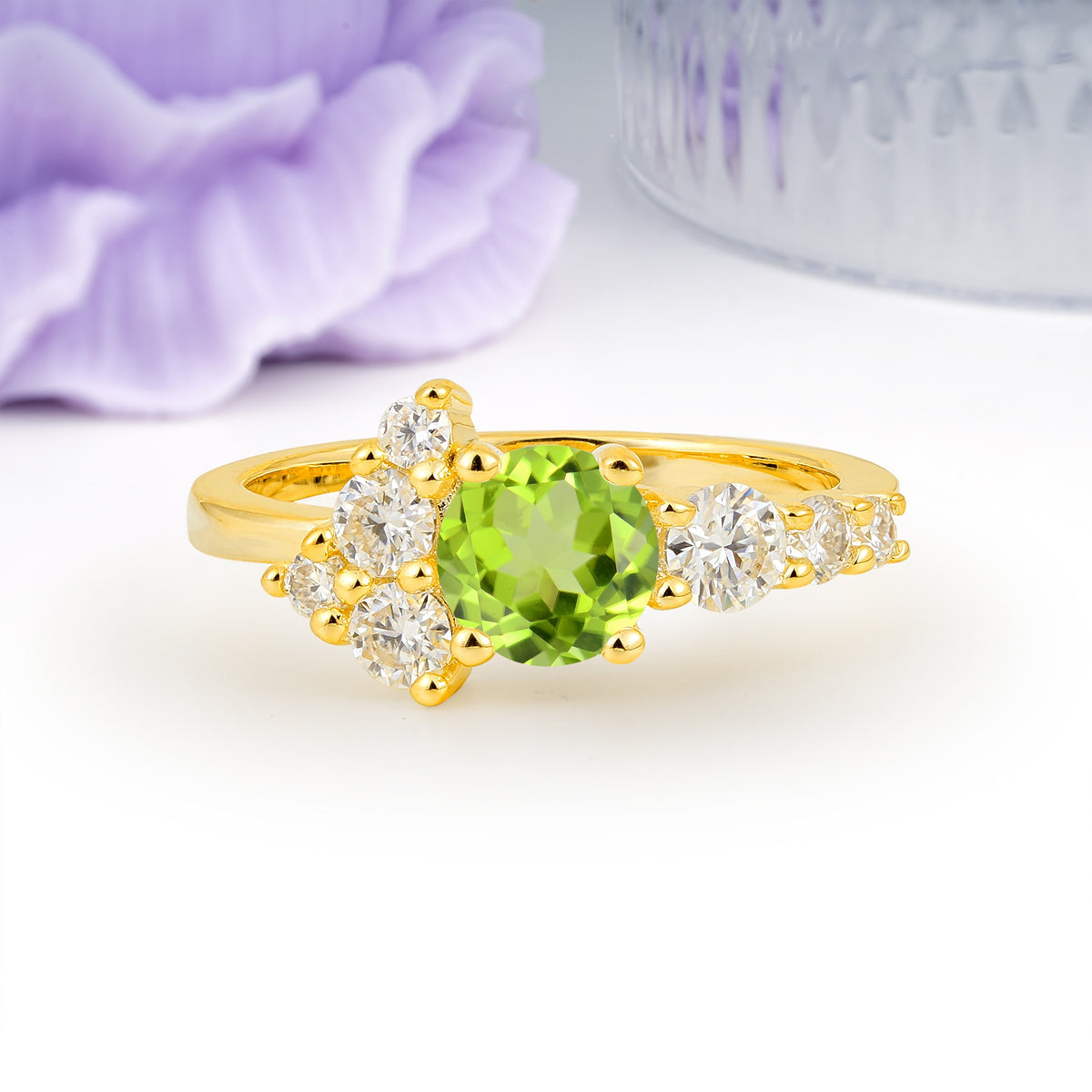 Unique and Luxurious 4-Prong Round Cut Peridot Engagement Ring - Additional view