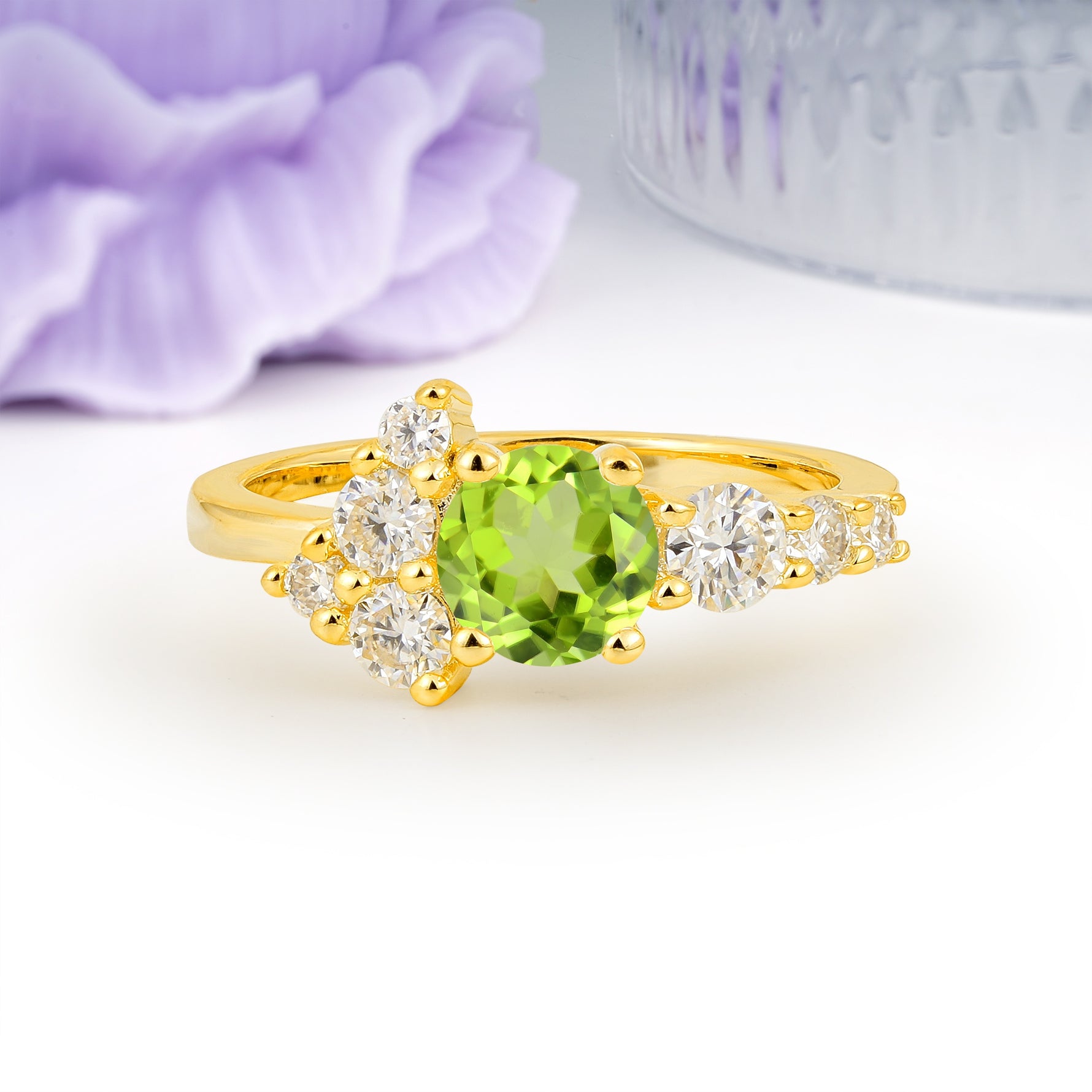 Unique and Luxurious 4-Prong Round Cut Peridot Engagement Ring - Additional view