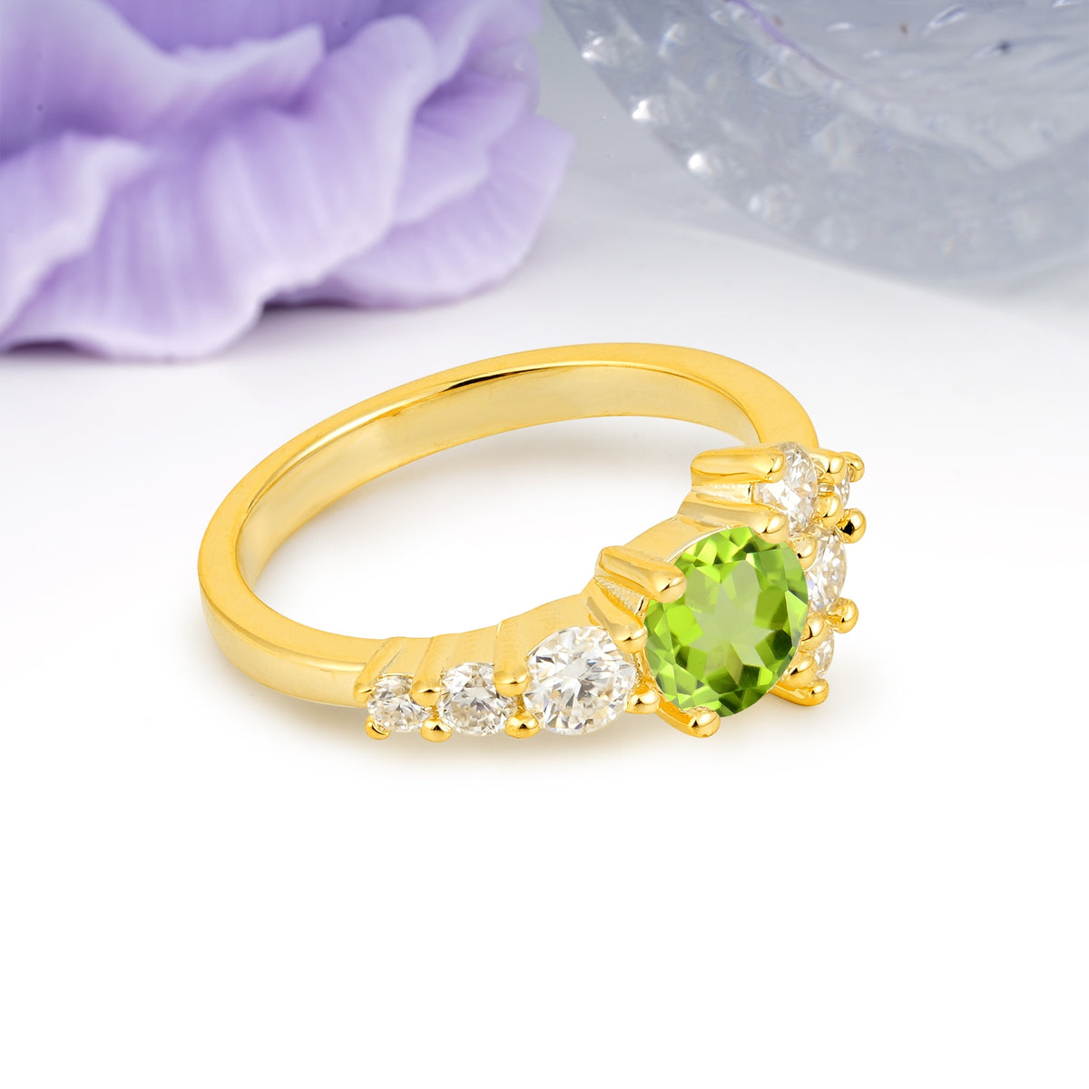 Unique and Luxurious 4-Prong Round Cut Peridot Engagement Ring - Additional view