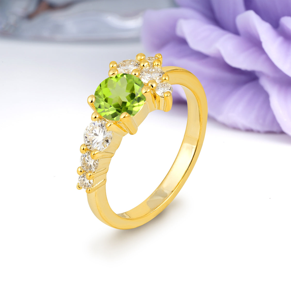 Unique and Luxurious 4-Prong Round Cut Peridot Engagement Ring - Additional view