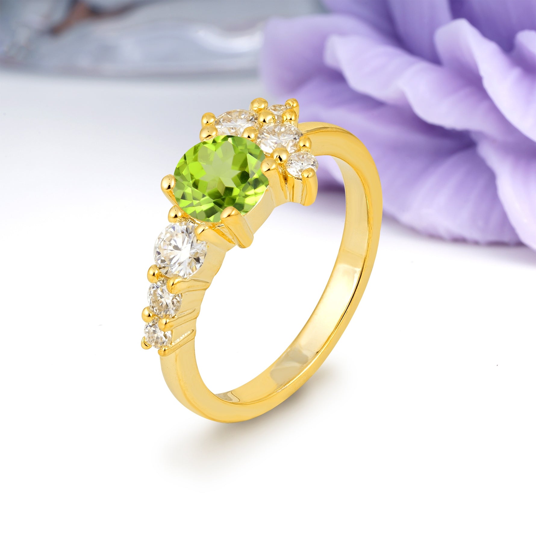 Unique and Luxurious 4-Prong Round Cut Peridot Engagement Ring - Additional view