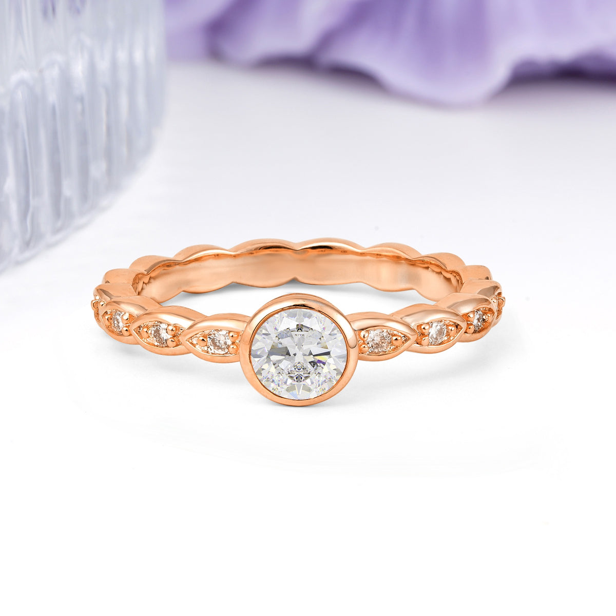 Classic & Minimalist Flush-Set Round-Cut Moissanite Engagement Ring - Additional view