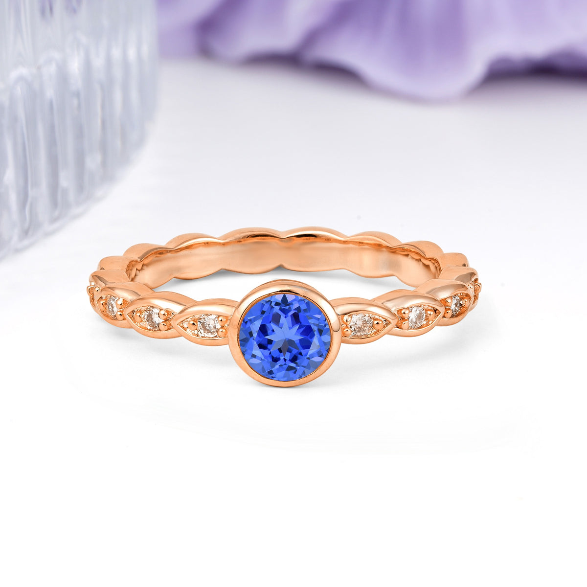Classic & Minimalist Flush-Set Round-Cut Sapphire Engagement Ring - Additional view