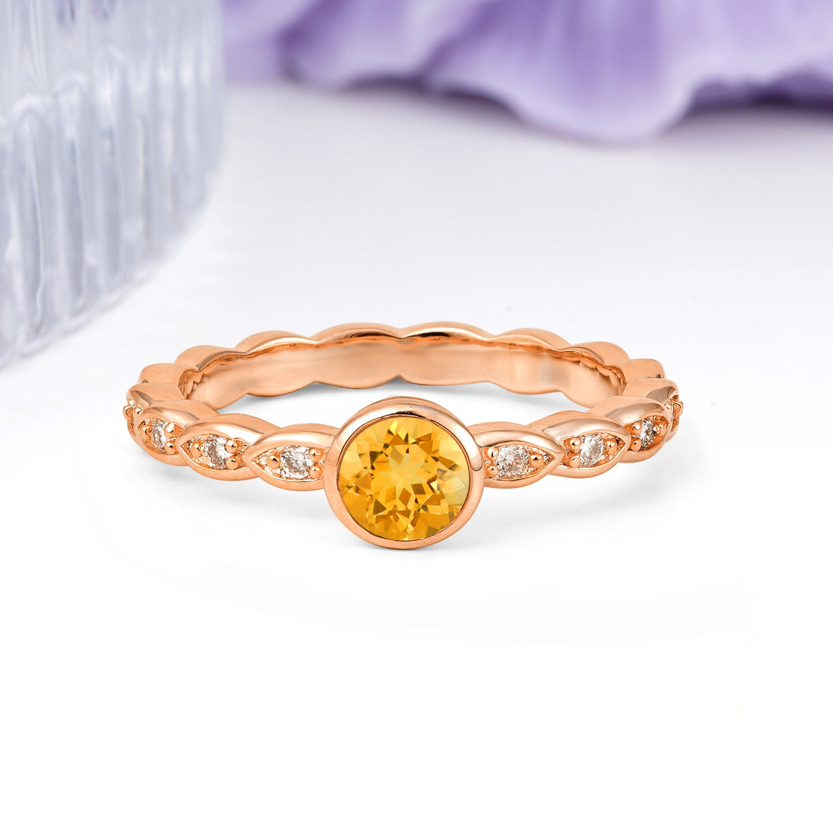 Classic & Minimalist Flush-Set Round-Cut Citrine Engagement Ring - Additional view